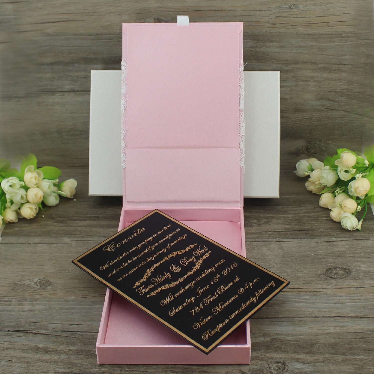 High Quality Hardcover Pink Silk Box Wedding Invitations